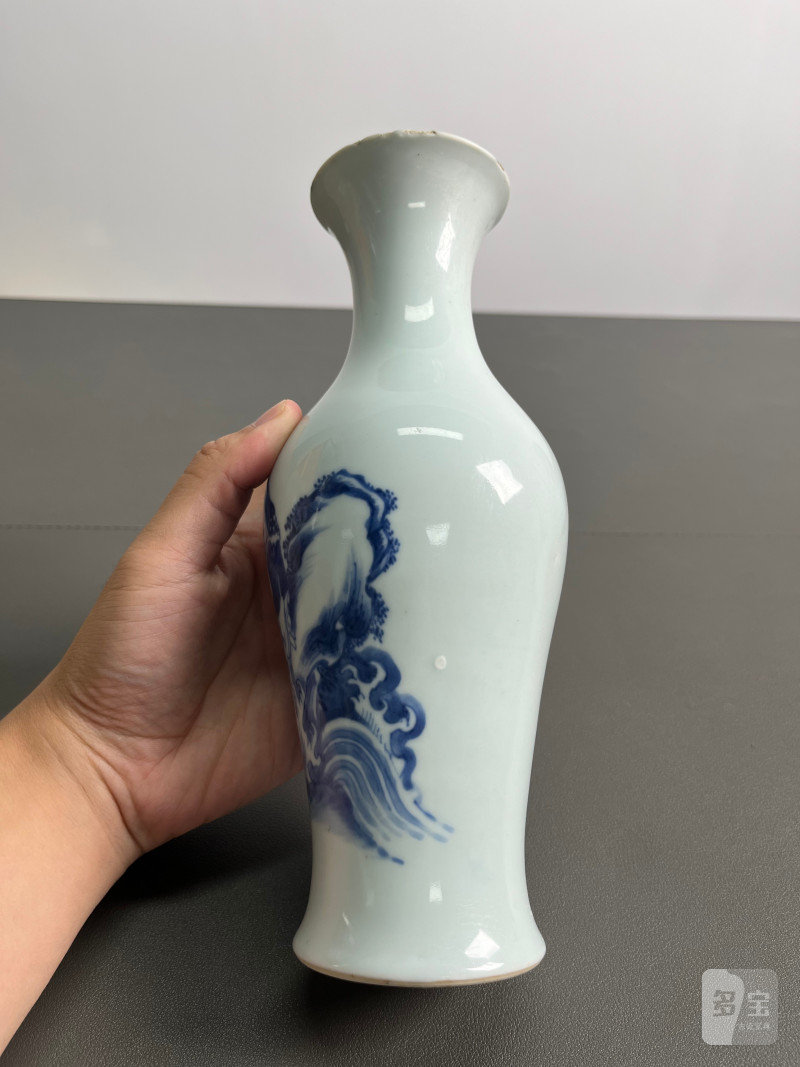 清雍正  青花“刘海戏金蟾”图观音瓶 - 图4